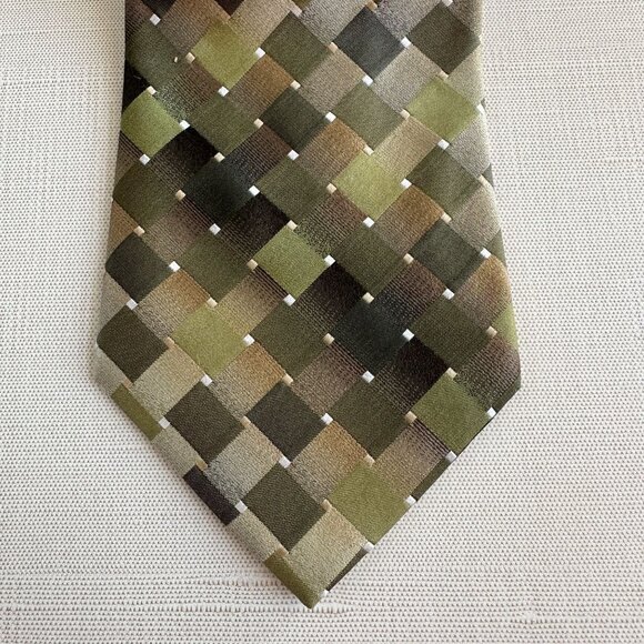 Geoffrey Beene Silk Tie 80s 90s Geometric Check 3.75" x 58" Vintage - Picture 2 of 9